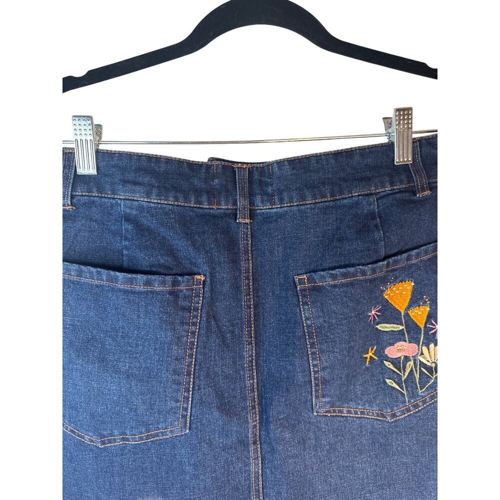 New ModCloth X Princess Highway 8 Denim Skirt W/ Floral & Cat Embroidery Blue - Picture 6 of 10